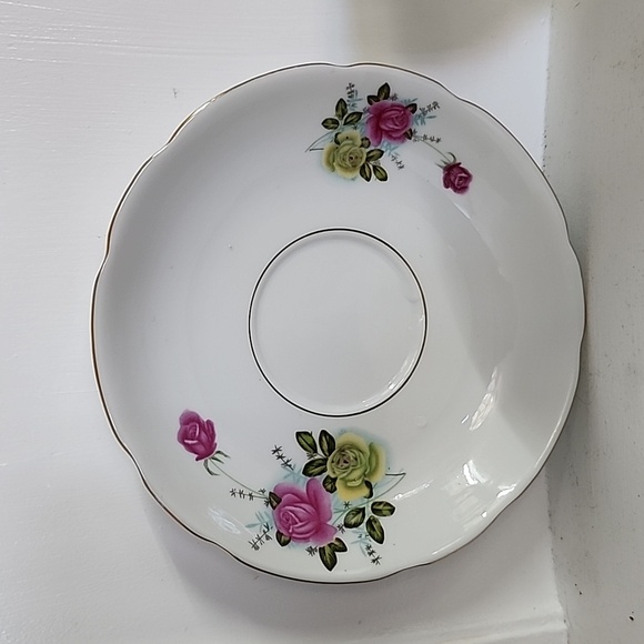 China Screw Pink And Yellow Rose Tea Cup And Saucer Set - Picture 2 of 6